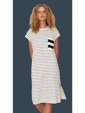 Kule Honor Tee Organic Cotton Striped Tee Dress Pocket Cream/Navy S nautical